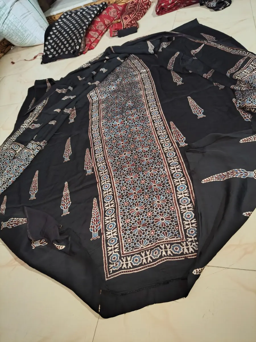 Ajrakh Cotton Saree Black Hand Block Print -image 4 of 4