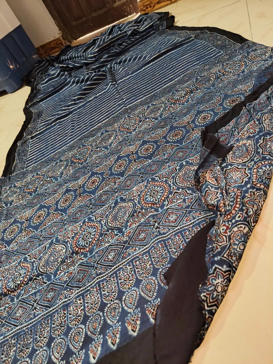 Ajrakh Cotton Saree Blue Black  -image 4 of 4