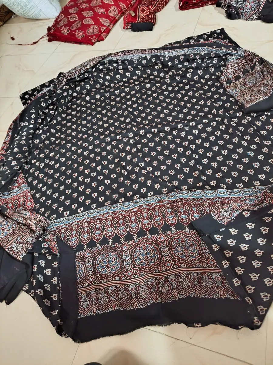 Ajrakh Cotton Saree Black Traditional Block Print  -image 4 of 4