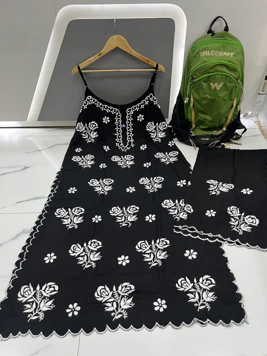 Chikankari Rayon Kurta Cutwork Plazo Set -black / L,XL,XXL,3XL -image 2 of 2