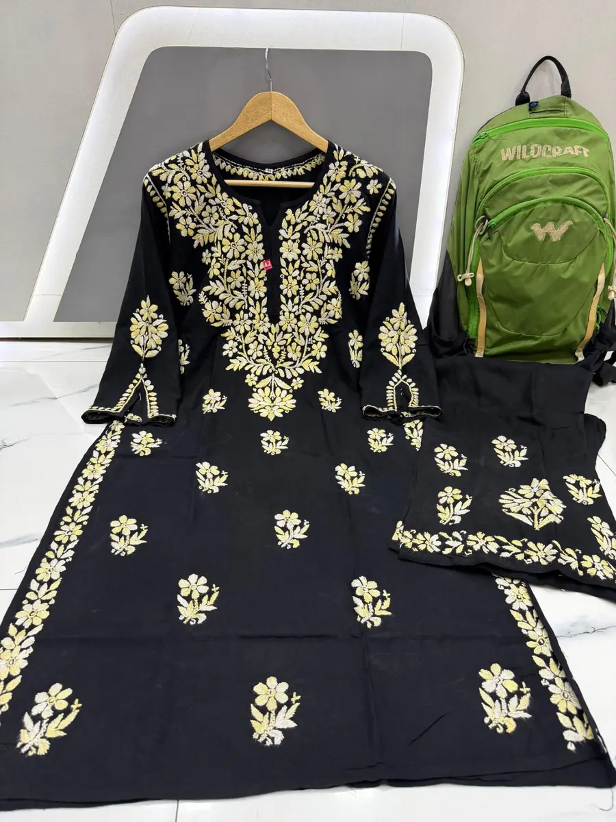 Chikankari Kurta Palazzo Set -white / S,M,L,XL -image 2 of 2