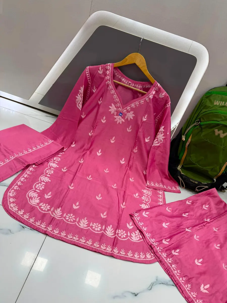 Chikankari Cotton Kurta Palazzo Set Multicolor  thumbnail 5