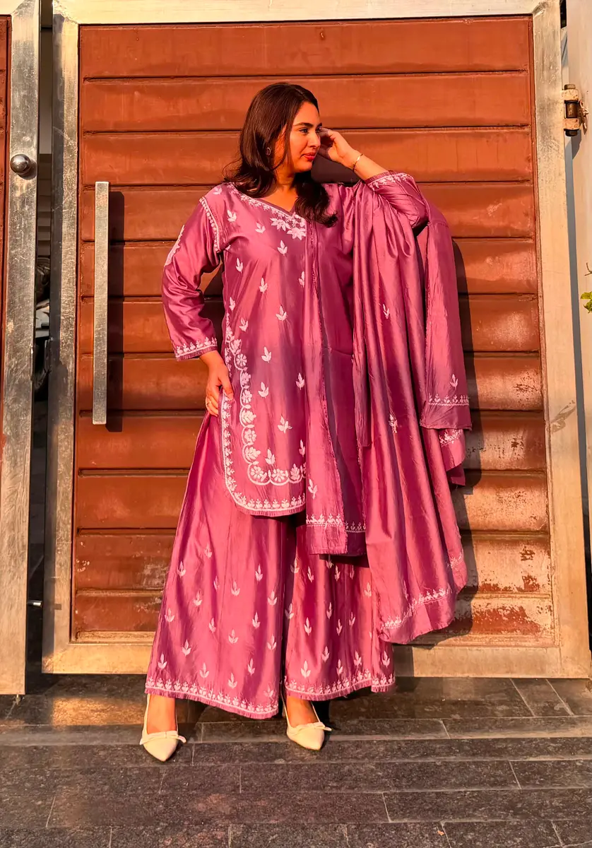 Chikankari Cotton Kurta Palazzo Set Multicolor  thumbnail 3