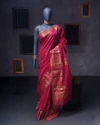 red with gold zari