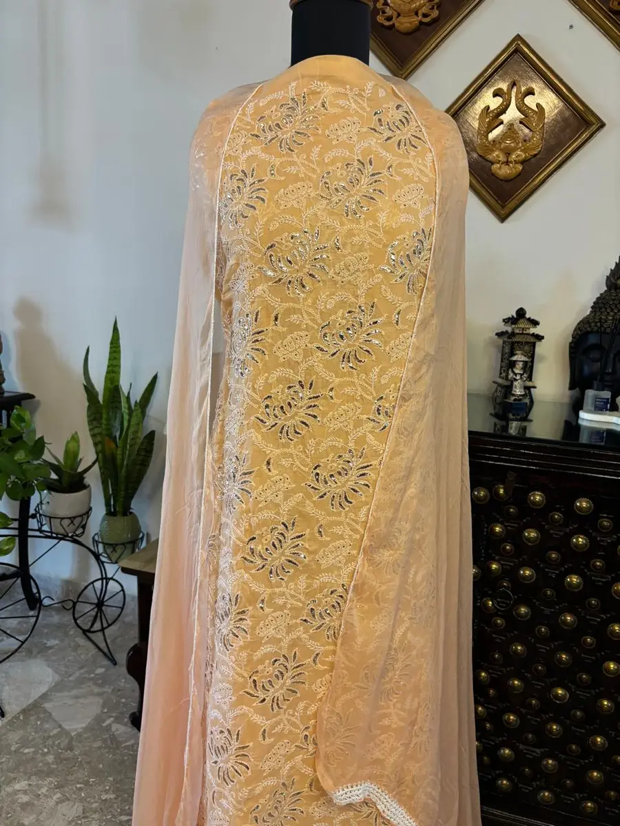 Chikankari Cotton Voile Suits Light Blue and  Peach (Unstitched) thumbnail 3
