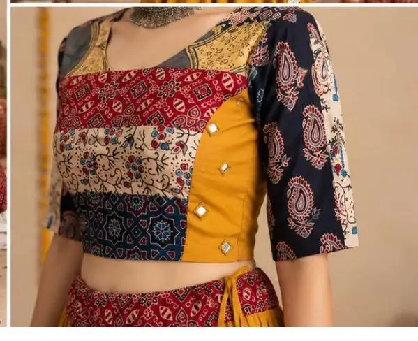 Cotton Ajrakh Chania Choli with Mirror Work - Casual Festive Wear thumbnail 4