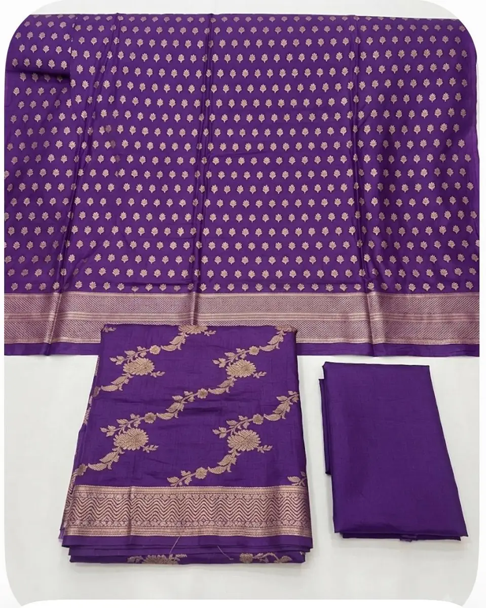 Banarasi Moonga Silk Suit Sets with Zari Bootie and matching Jaal Dupatta (Unstitched) thumbnail 2