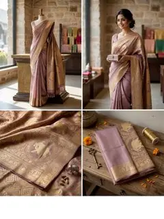 Dola Silk Saree Mauve Gold Zari - Wedding Festive Wear — image 4 of 4
