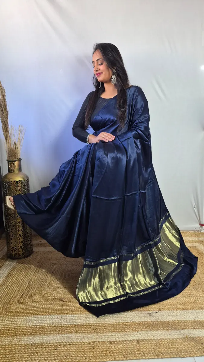 Modal Silk Saree Navy Blue Tissue Pallu thumbnail 3