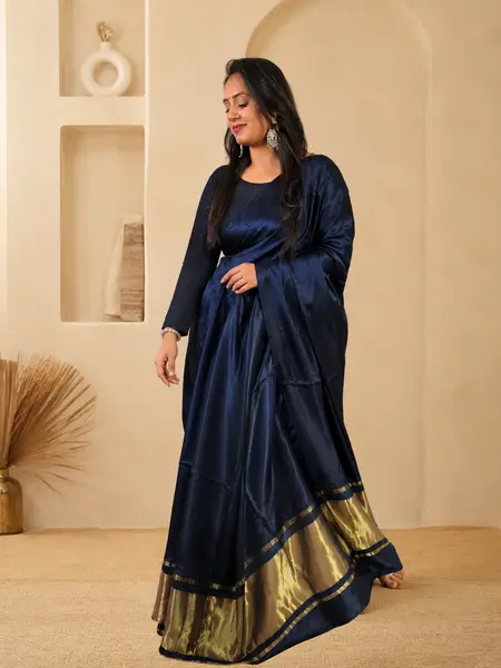Modal Silk Saree Navy Blue Tissue Pallu — image 1 of 4