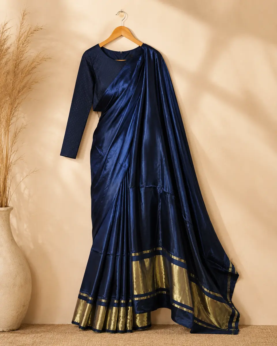 Modal Silk Saree Navy Blue Tissue Pallu thumbnail 2