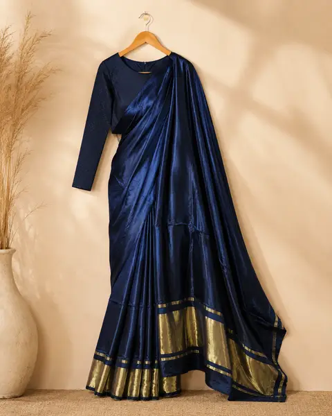 Modal Silk Saree Navy Blue Tissue Pallu — image 2 of 4