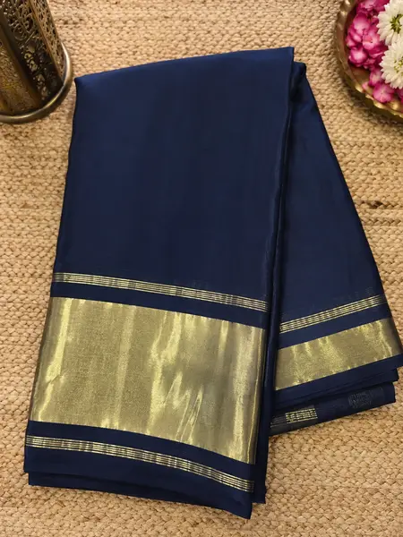 Modal Silk Saree Navy Blue Tissue Pallu — image 4 of 4