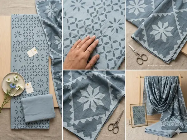 Appliqué  Cotton Suit in Pigeon Blue (Unstitched) — image 3 of 3