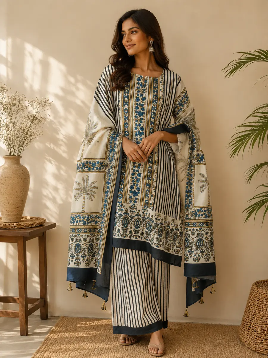 Ajrakh Blockprint Cotton Suit Printed (Unstitched) - Image 1 of 5