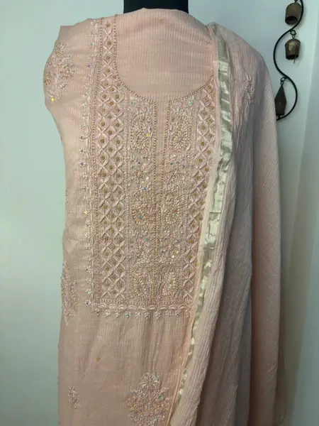 Chikankari Kurta Dupatta Set Mul Chanderi Fawn (Unstiched) — image 2 of 3