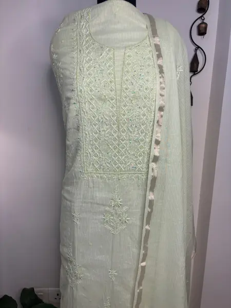 Chikankari Cotton Kurta Dupatta Set Pista Green (Unstiched) — image 5 of 5