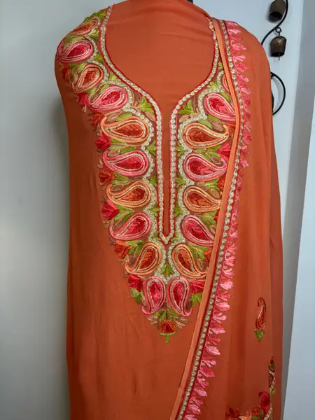 Kashmiri Georgette Suit rust Aari Tilla Embroidery (Unstitched) — image 4 of 4