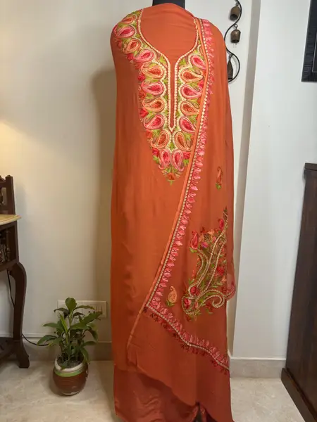 Kashmiri Georgette Suit rust Aari Tilla Embroidery (Unstitched) — image 2 of 4