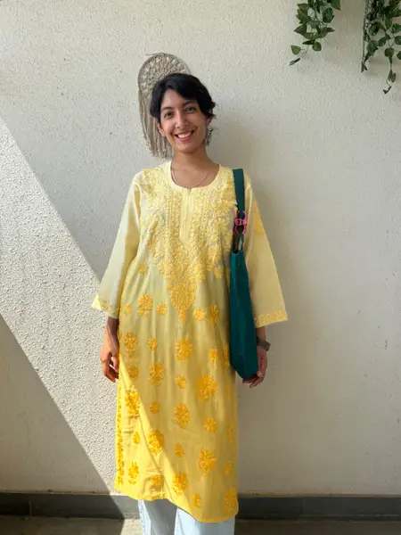 Chikankari Cotton Kurta Yellow Ombre — 42 XL — image 1 of 3