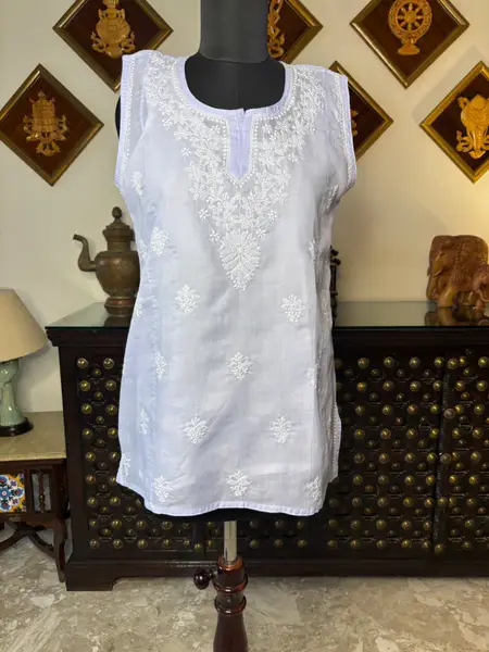Chikankari Cotton Kurti in Pink, Baby Pink, Lavender, Beige - Casual Daily Wear — lavender / s — image 2 of 3