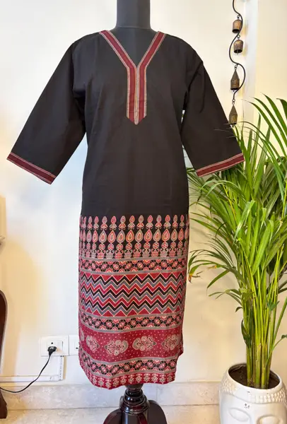 Ajrakh Print Black Cotton Kurta — 3xl — image 3 of 3