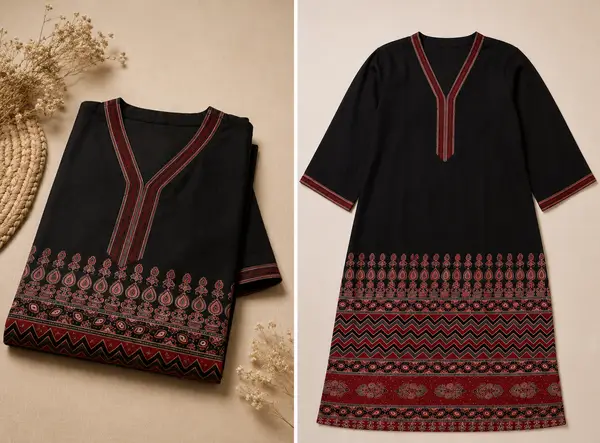 Ajrakh Print Black Cotton Kurta — 3xl — image 2 of 3