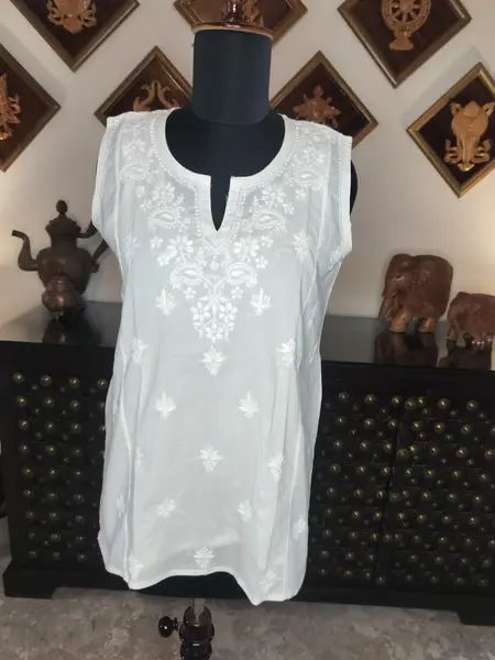 Chikankari Cotton Kurti White - Casual Daily Wear — M — image 1 of 2
