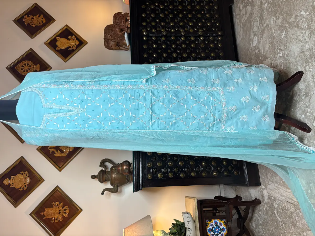 Chikankari Light Blue Embroidered Cotton Voile Suit (Unstitched) thumbnail 2