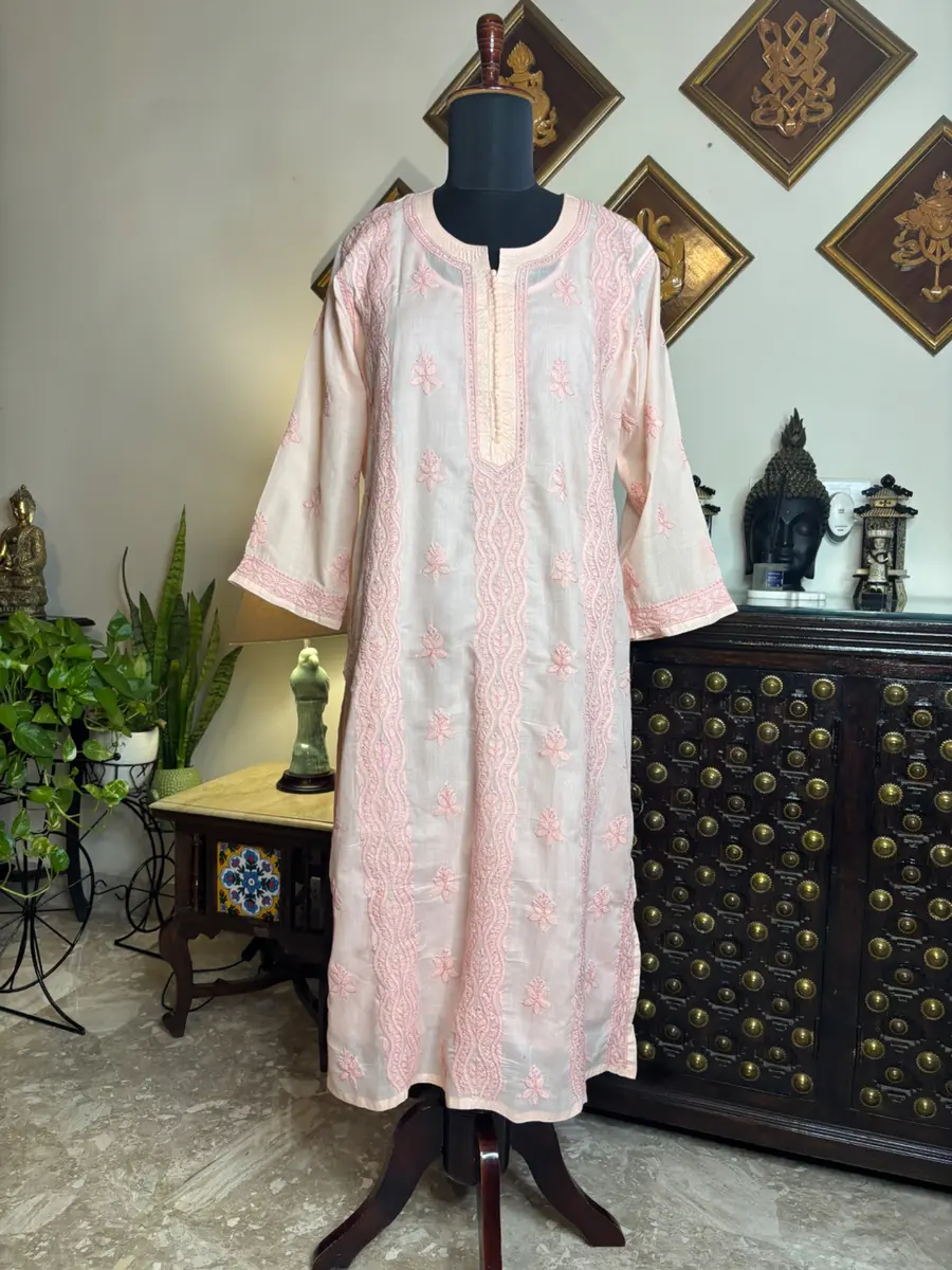 Chikankari Voile Kurta Pastel Colors — light peach / 44 — image 1 of 3