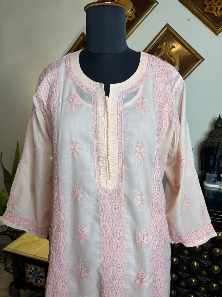 Chikankari Voile Kurta Pastel Colors — light peach / 44 — image 2 of 3