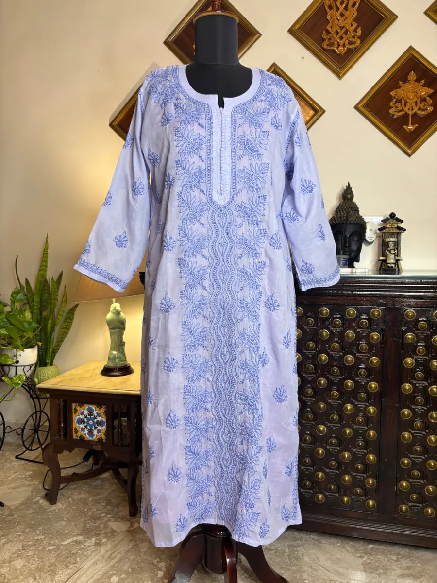 Chikankari Voile Kurta Pastel Colors — periwinkle blue / 44 — image 1 of 3