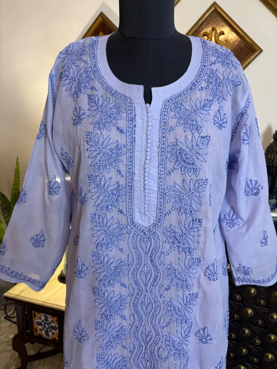 Chikankari Voile Kurta Pastel Colors — periwinkle blue / 44 — image 2 of 3