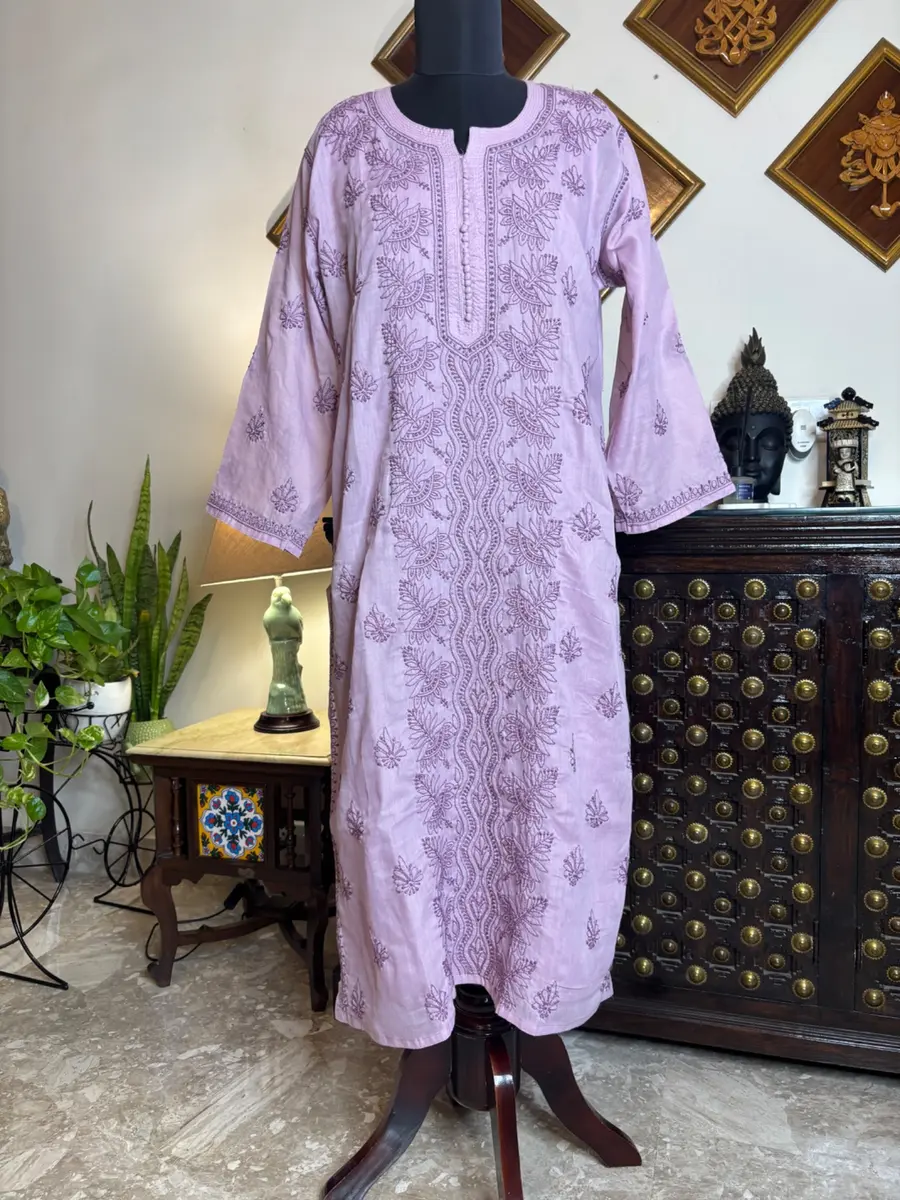 Chikankari Voile Kurta Pastel Colors — light purple / 44 — image 1 of 2