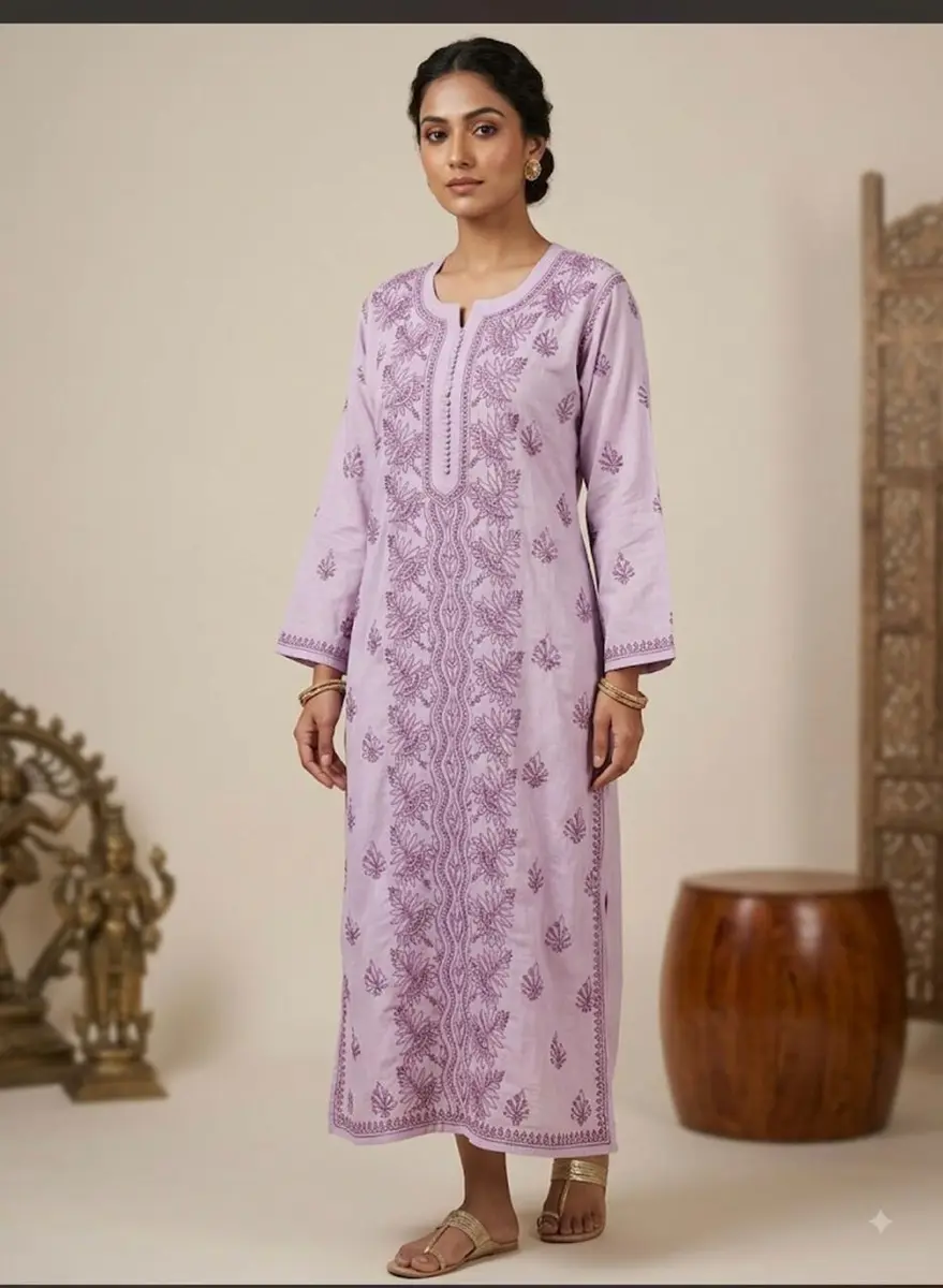 Chikankari Voile Kurta Pastel Colors — light purple / 44 — image 2 of 2