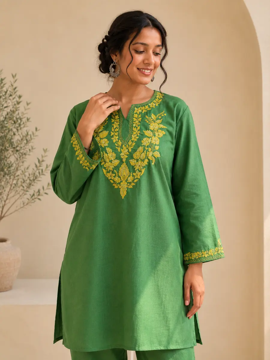 Kashmiri Sozni Embroidery Co-ord Set in Cambric cotton - Image 1 of 2