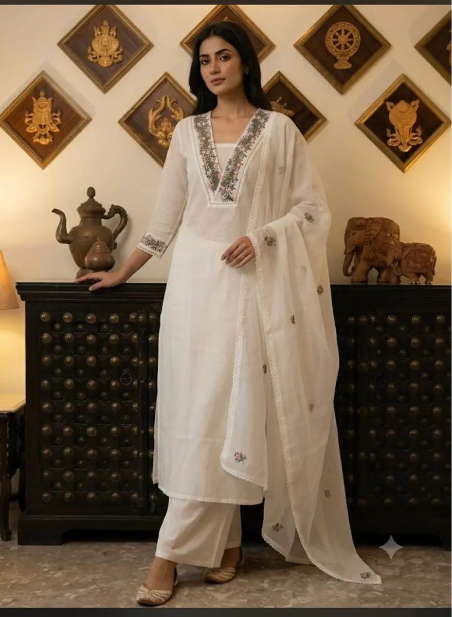Kota Silk  Suits with Hand Embroidery (Unstitched) - Image 1 of 2