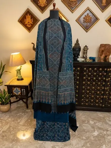 Ajrakh Block Print Cotton Suit Fabric Indigo Blue (Unstitched) — image 3 of 3
