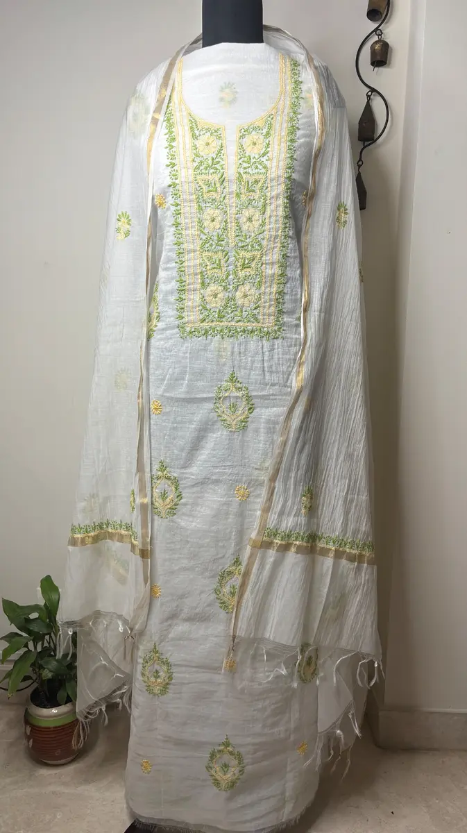 Chikankari Kurta Dupatta Set Mul Chanderi (Unstiched) thumbnail 4