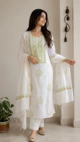 Chikankari Kurta Dupatta Set Mul Chanderi (Unstiched) — image 1 of 4