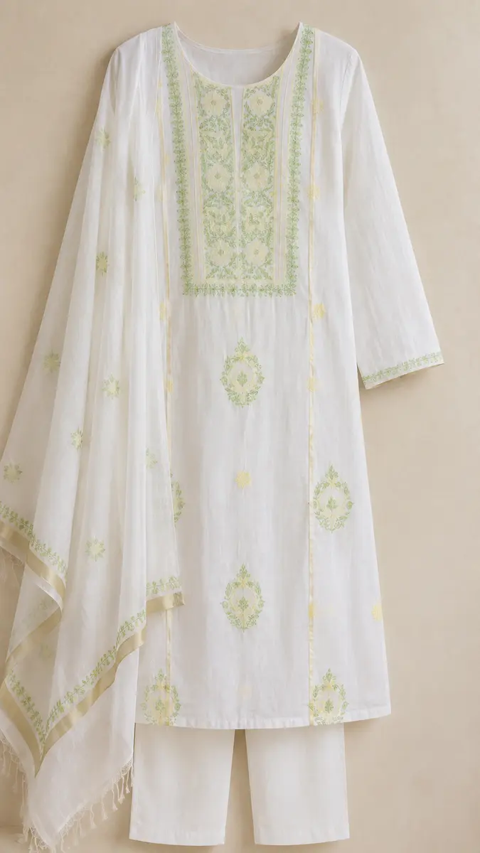 Chikankari Kurta Dupatta Set Mul Chanderi (Unstiched) thumbnail 3