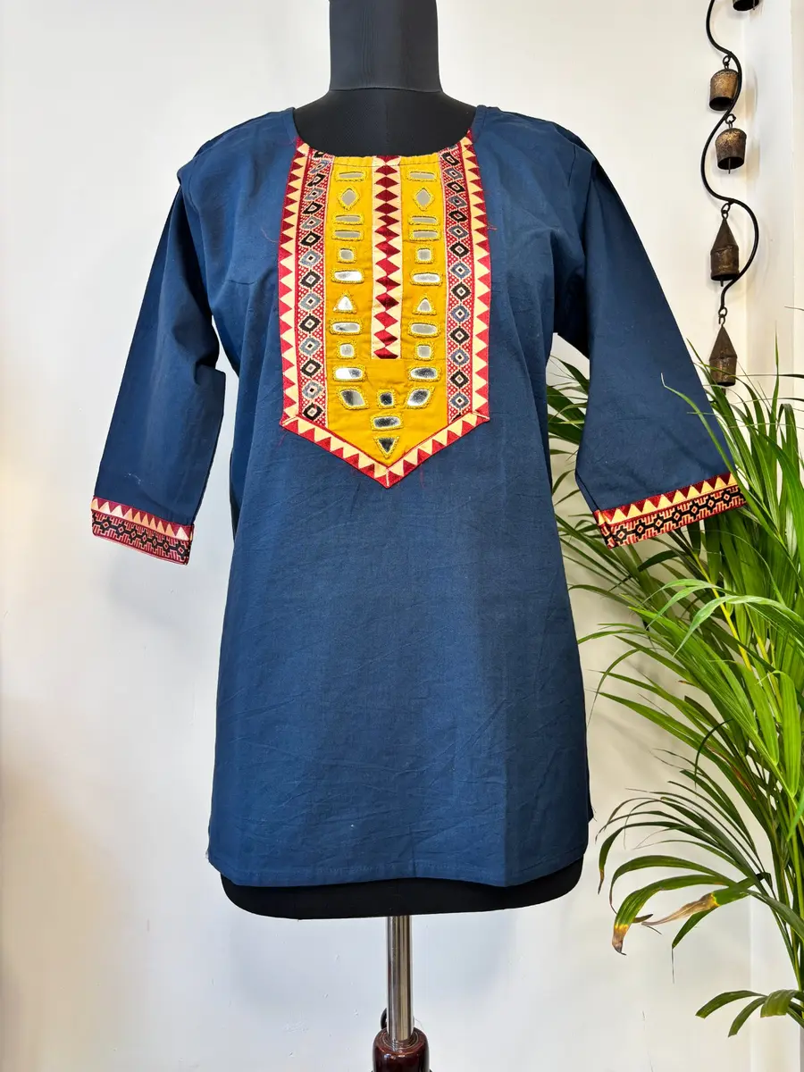 Kutchi Embroidery Cotton Kurti with Mirror Work  thumbnail 2
