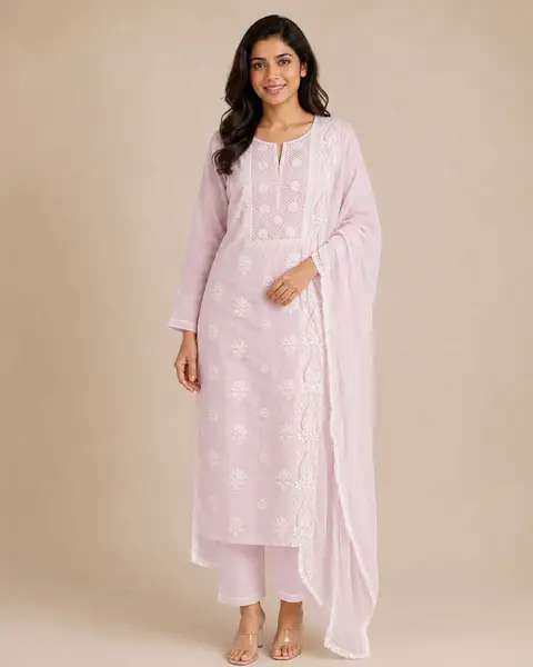 Chikankari Cotton Voile Suit Pastel Pink (Unstitched) — image 1 of 3