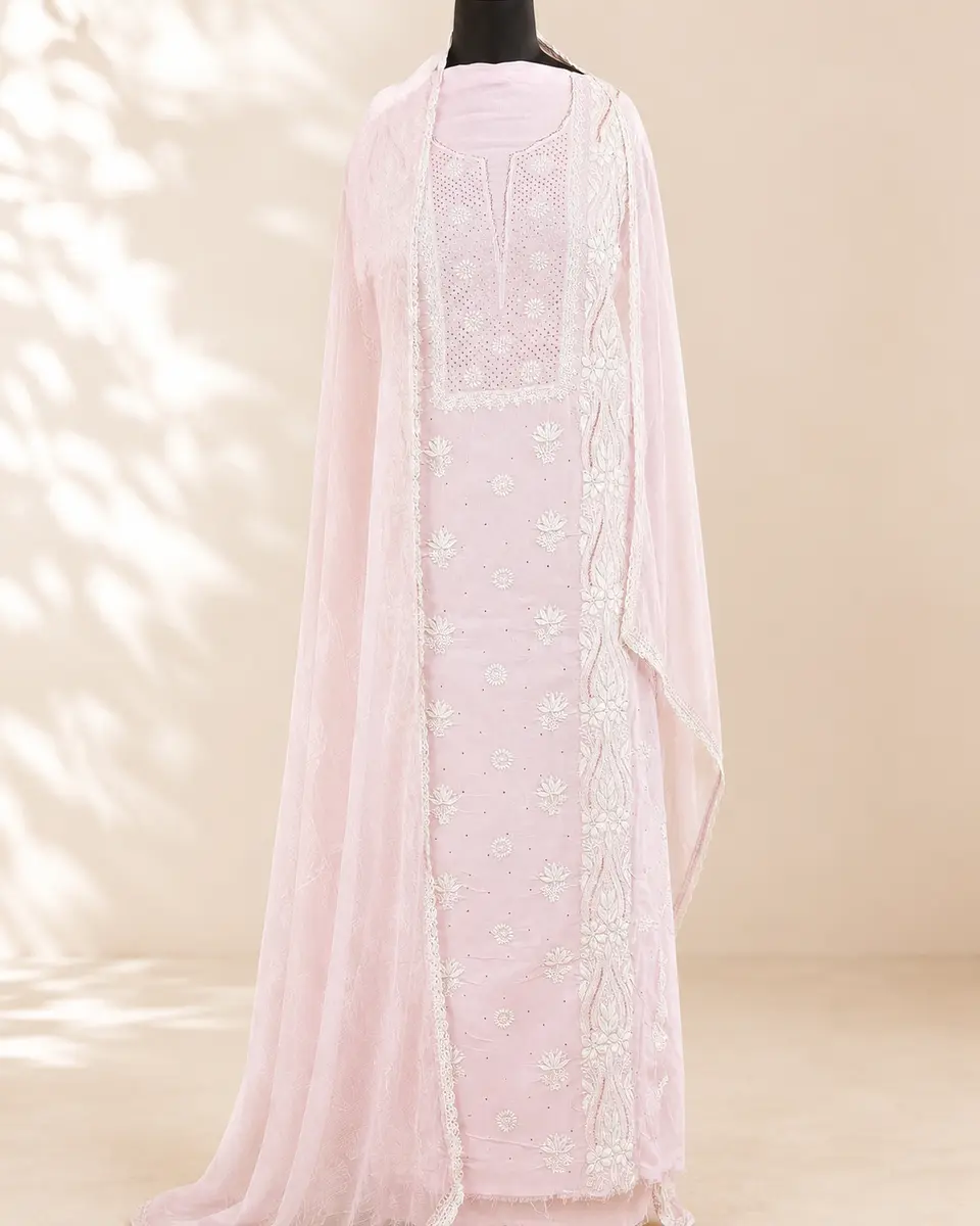 Chikankari Cotton Voile Suit Pastel Pink (Unstitched) thumbnail 2