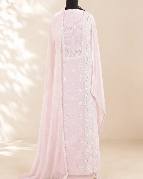 Chikankari Cotton Voile Suit Pastel Pink (Unstitched) — image 2 of 3