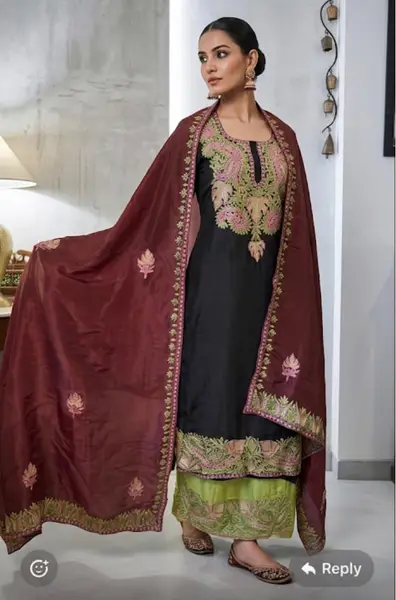 Upada Silk Tilla and Thread Work Suit Maroon Green (Unstitched) — image 2 of 3
