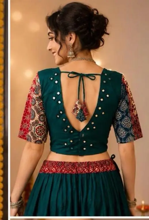 Ajrakh Cotton Lehenga Choli with Mirror Work - Festive Wear - Image 1 of 3