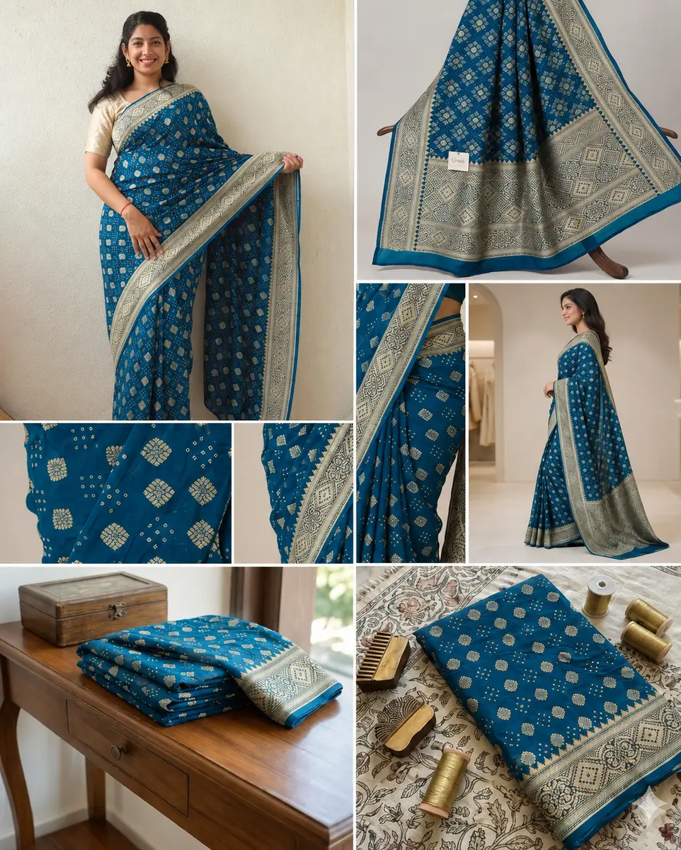 Gharchola Bandhej Georgette Saree Blue -image 4 of 4