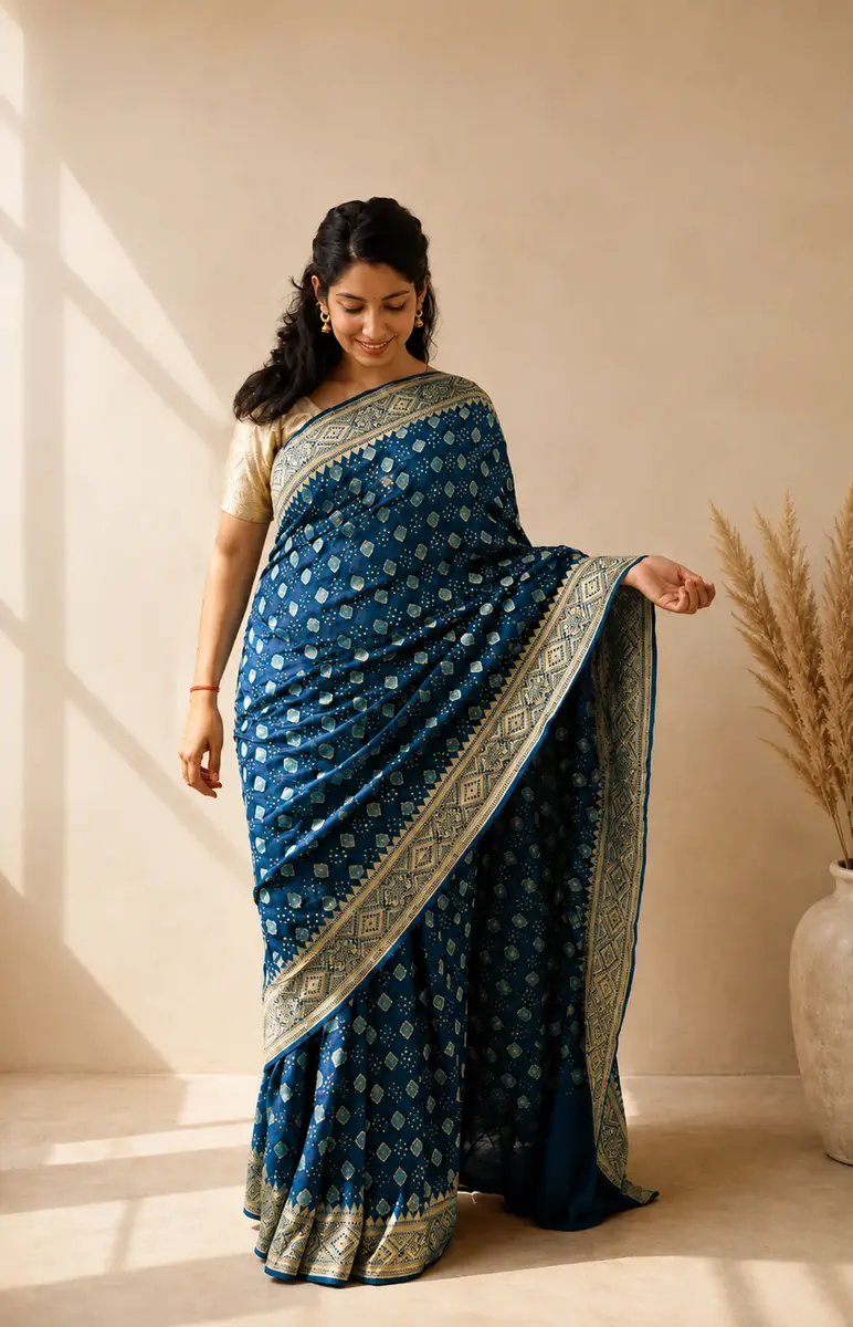 Gharchola Bandhej Georgette Saree Blue -image 2 of 4