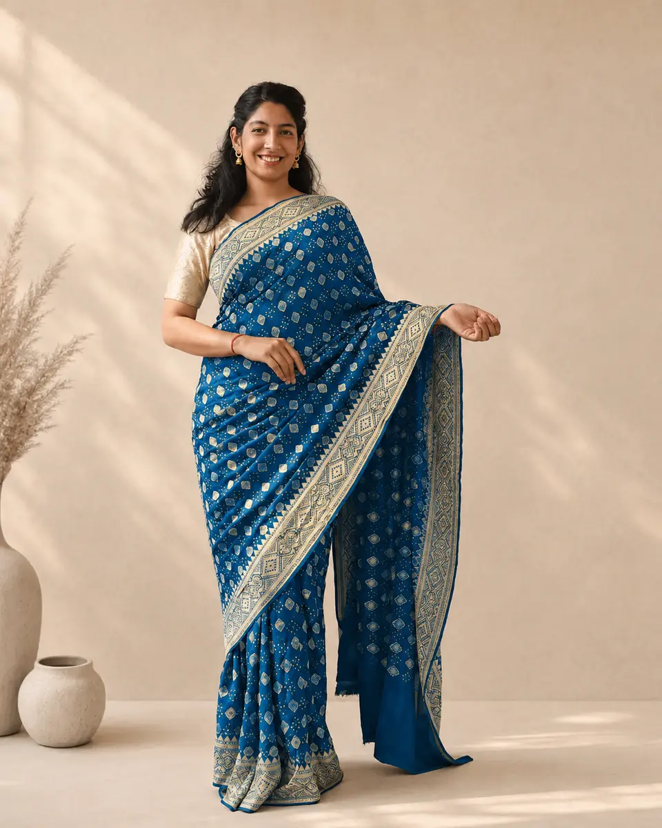 Gharchola Bandhej Georgette Saree Blue -image 1 of 4